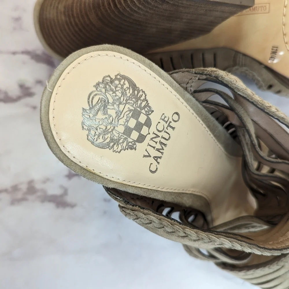 Vince Camuto Bootie Womens 12 42 Ankle Cage Strappy Jamil Braided Suede Shoes